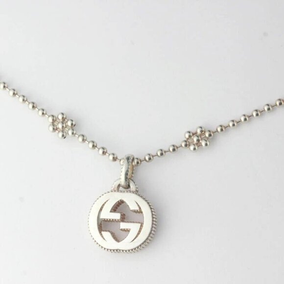 GUCCI Interlocking G Flower motif Pendant Necklace 16" SV925 Auth #93199 - Picture 1 of 7